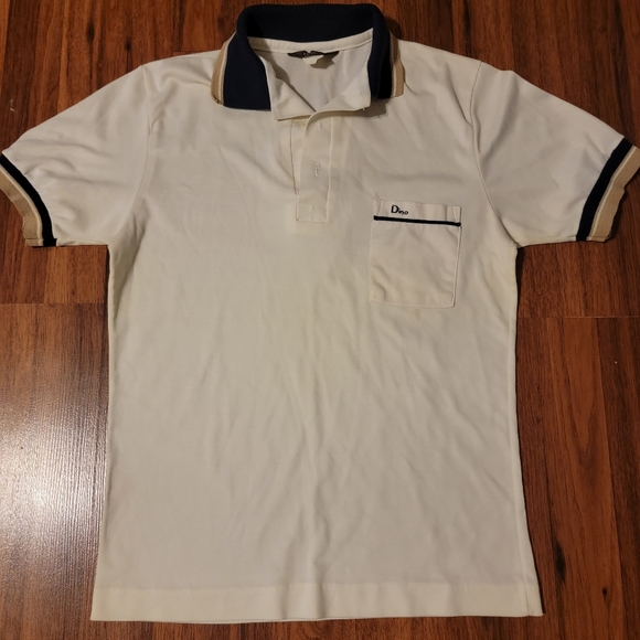 Vintage Dino di Milano Cream and Navy Polo Shirt - Size Small - Picture 1 of 5